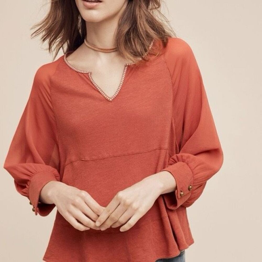 Anthropologie Akemi + Kin Fenn Dolman Top blouse burnt orange size S oversized
